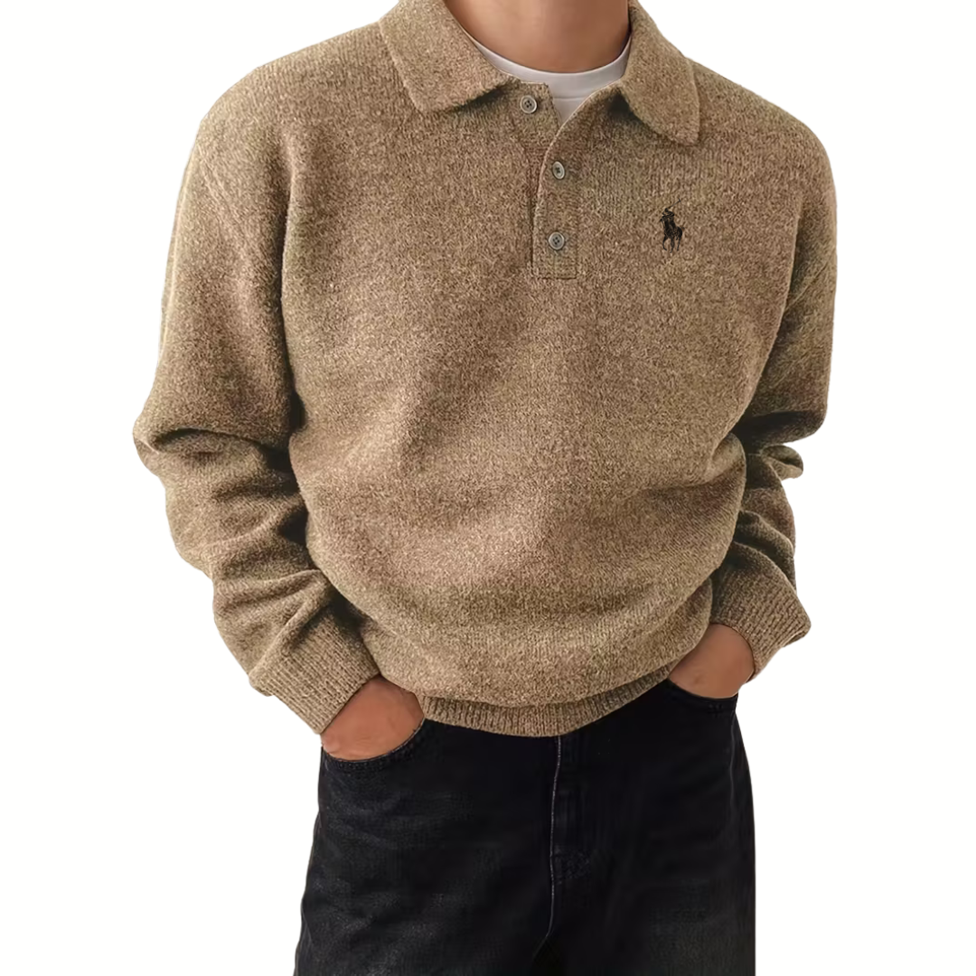 Klassisk Stickad Polotröja för Herr