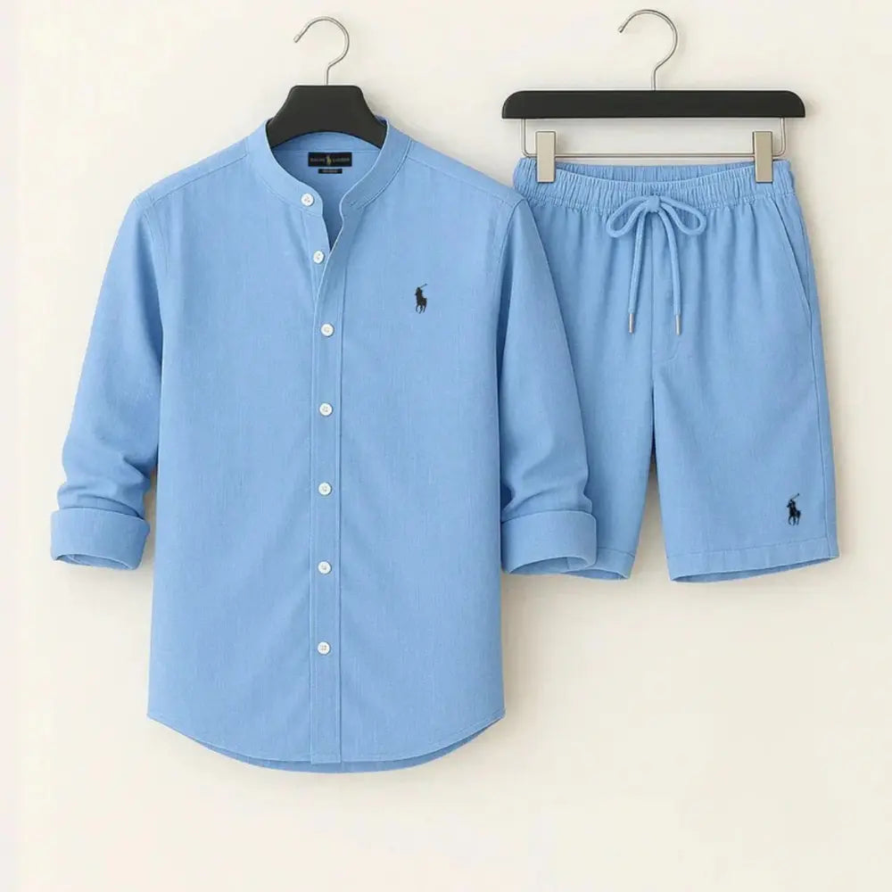 Modern Band Collar Shirt & Shorts Set – Limited Edition (Copy)
