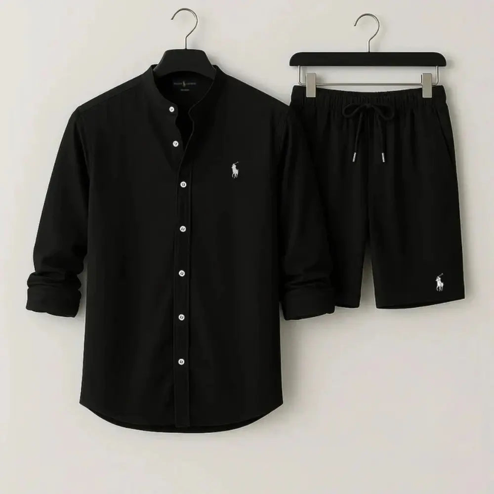 Modern Band Collar Shirt & Shorts Set – Limited Edition (Copy)